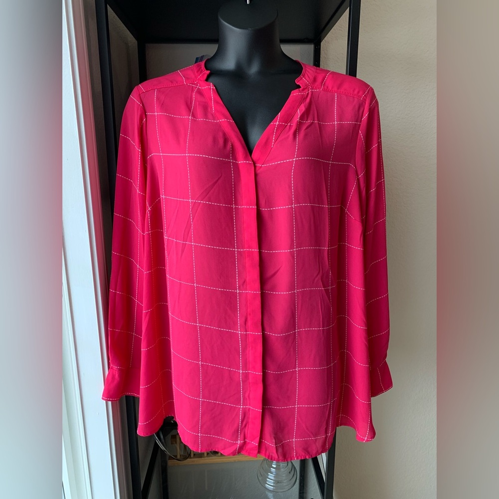 Apt. 9 Women's Fuchsia Georgette Blouse Roll Cuff Sleeve Top Shirt Vibrant EUC